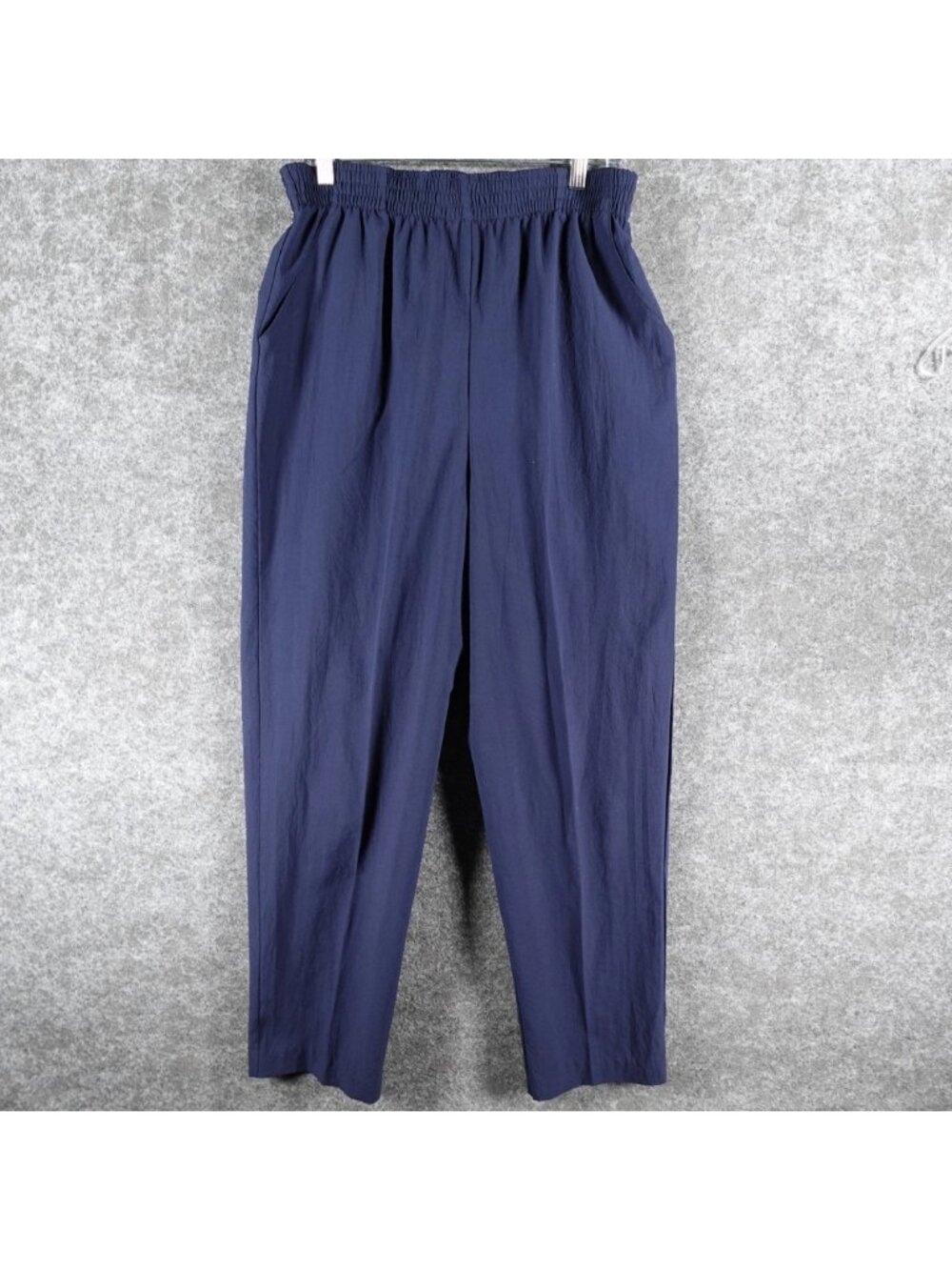 Vintage Silver Threads Pull On Pants Womens‎ L Navy Blue High Rise Elastic Waist